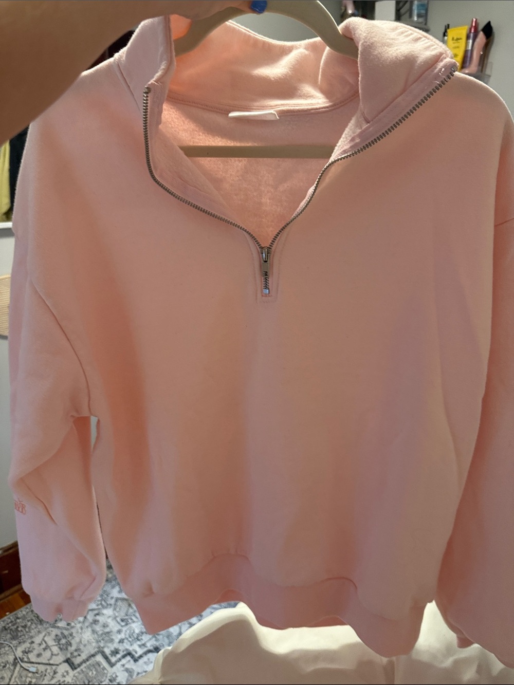 Women's Pink Half-Zip Hoodie with Hood